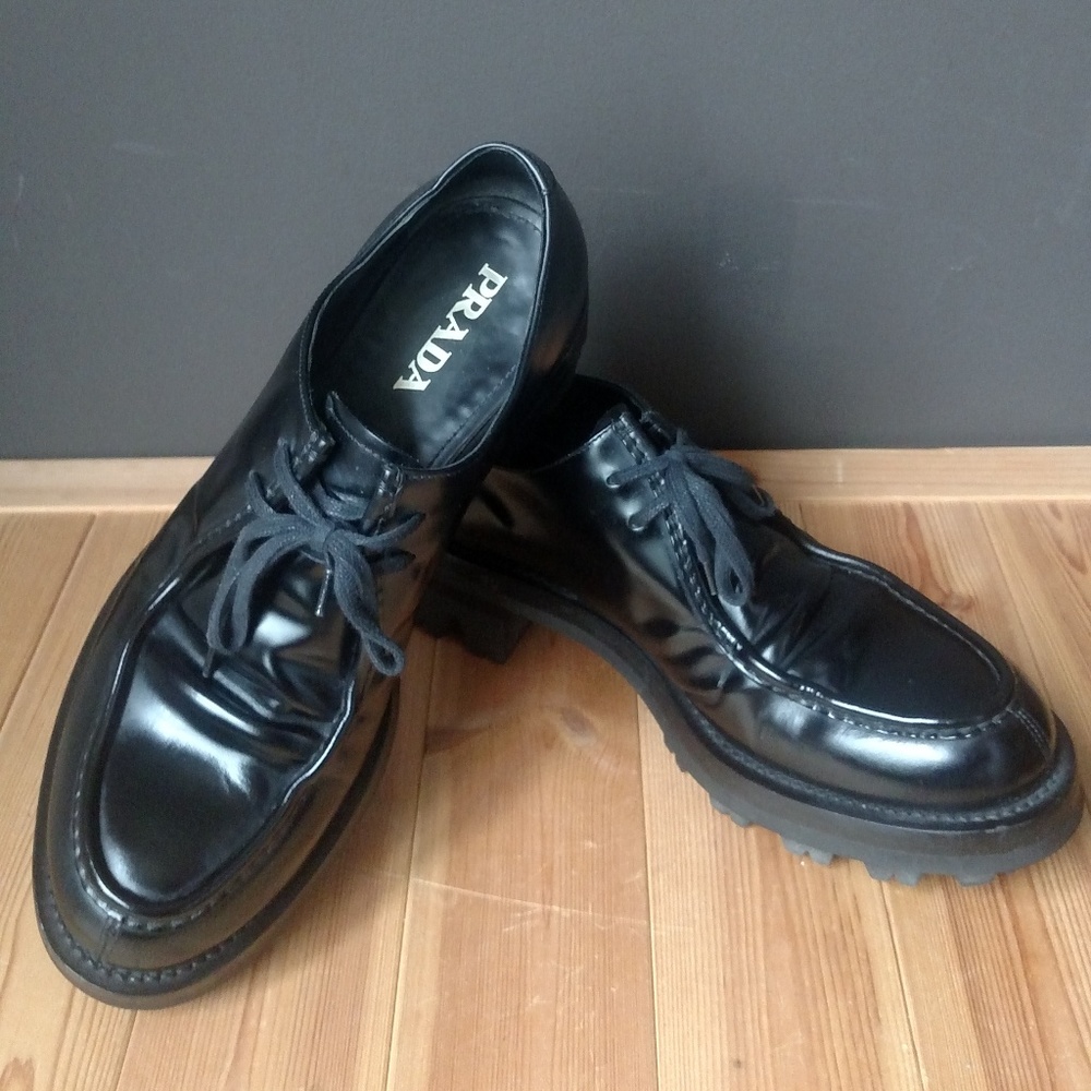 Prada Black Leather Men's Spazzolato Shoes - Picture 3 of 8